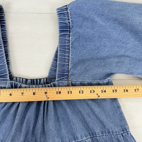 Free People Denim Babydoll Dress Women XS Light Blue Square Neck Balloon Sleeves - Picture 13 of 16